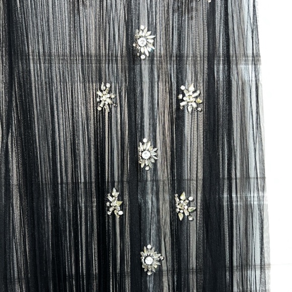 NWT! AKIRA Black Tulle Coverup Chrystal Embellished Rhinestone Maxi Ruffle Pleat - Picture 4 of 10